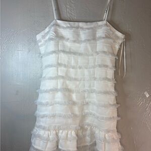 Princess Polly White Tiered Fringe Mini Dress